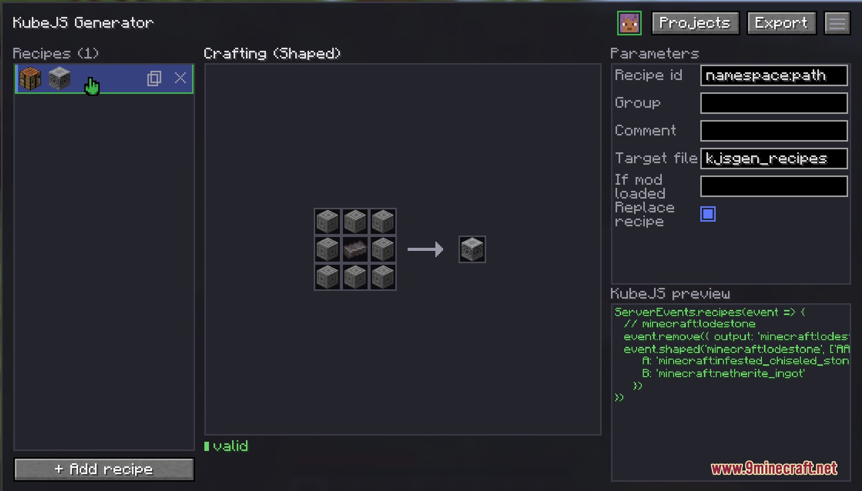 Visual Recipe Architect Mod Screenshot 3 Creating a custom lodestone recipe using the Visual Recipe Architect mod interface