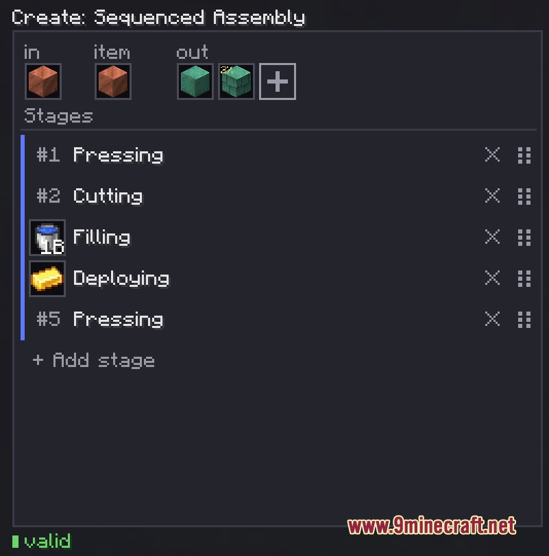 Visual Recipe Architect Mod Screenshot 6 Configuring a Create mod sequenced assembly recipe with multiple stages in the editor