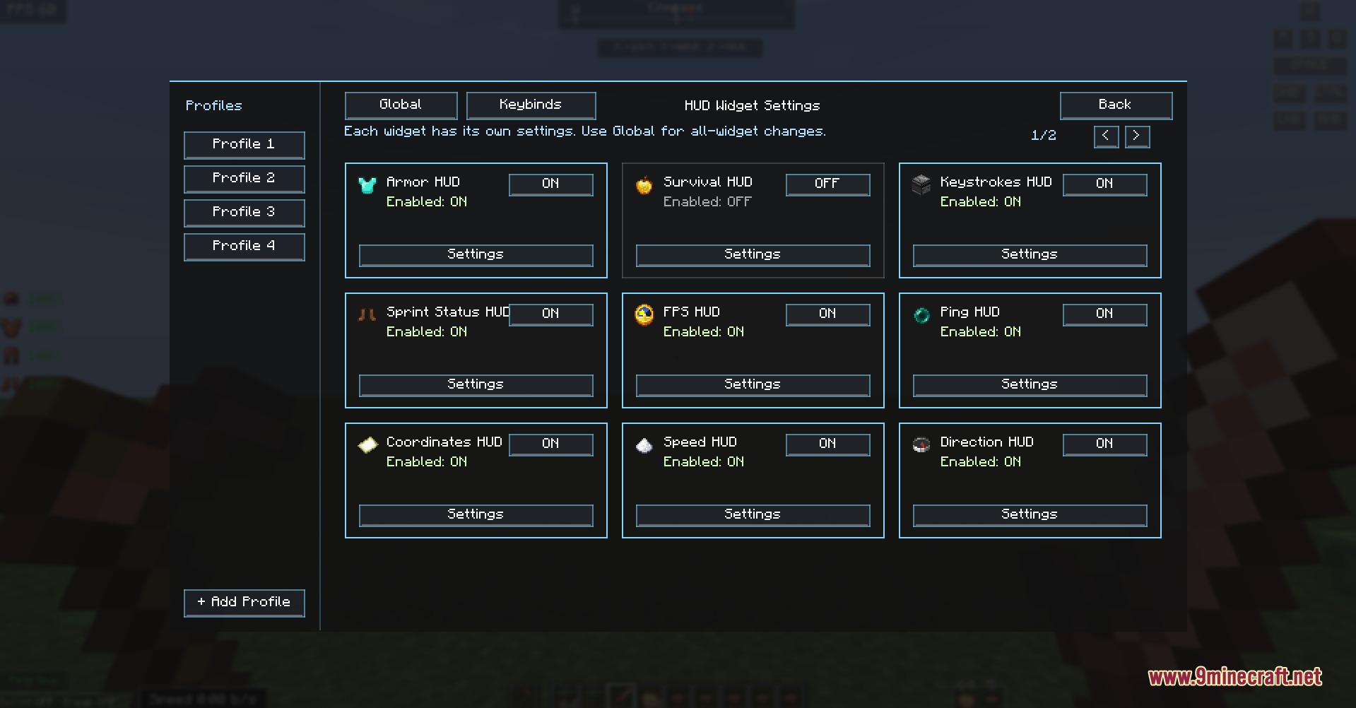 Vitality Glance Monitor Mod Screenshot 2 A menu for toggling and customizing different HUD widget settings in game
