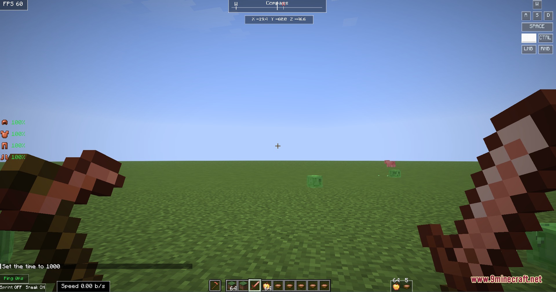 Vitality Glance Monitor Mod Screenshot 3 Player holding wooden tools with Vitality Glance Monitor HUD elements on screen