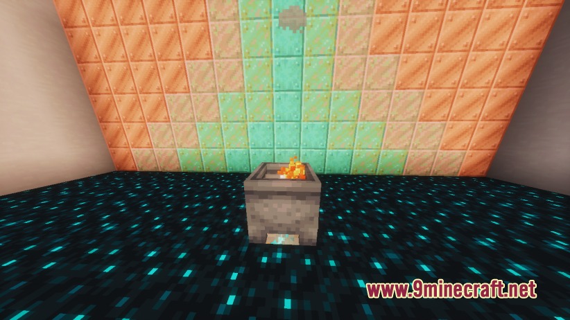 Cauldron over soul fire on sculk blocks for the soulblasting metallurgy process