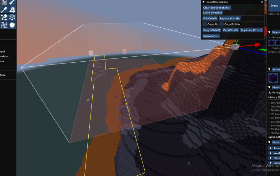 Selecting the Vulcanic Biome Schematic using a world editor tool in Minecraft
