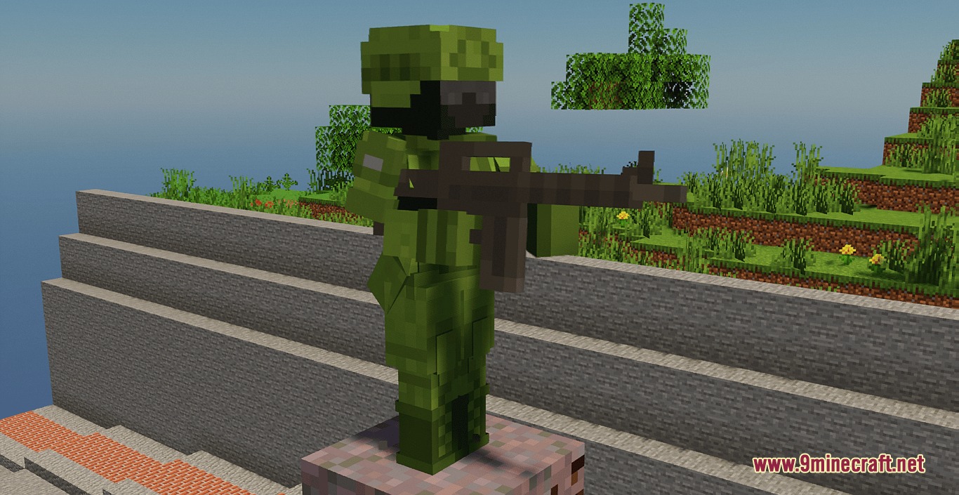 Waifu Husbando Villagers & Illagers Resource Pack Screenshot 8 Minecraft soldier in green tactical gear holding a dark brown rifle
