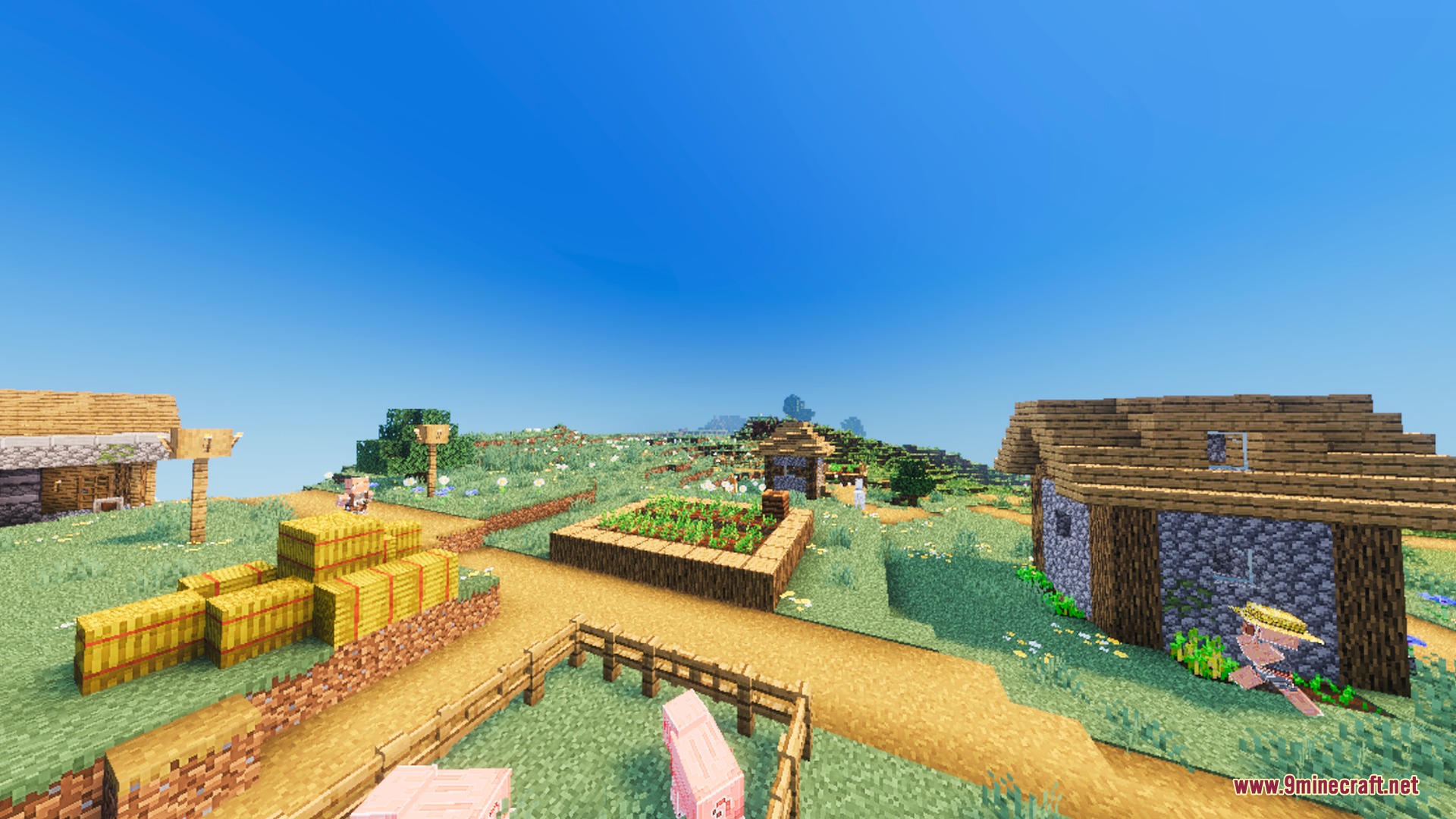 WarmLight shader creates a sun drenched village with hay bales and pigs
