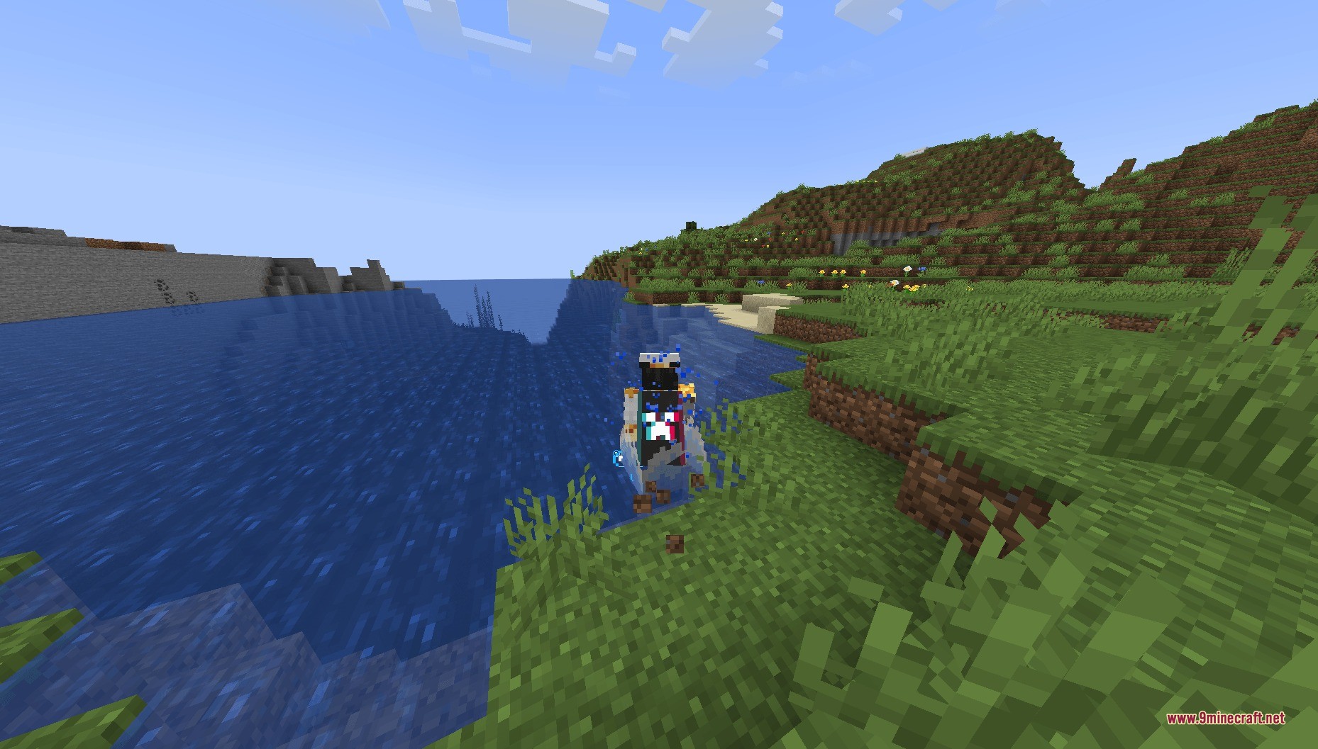 Water Splashes and Waves Surface Data Pack Screenshot 2 Custom water particles surround a player character standing in the water