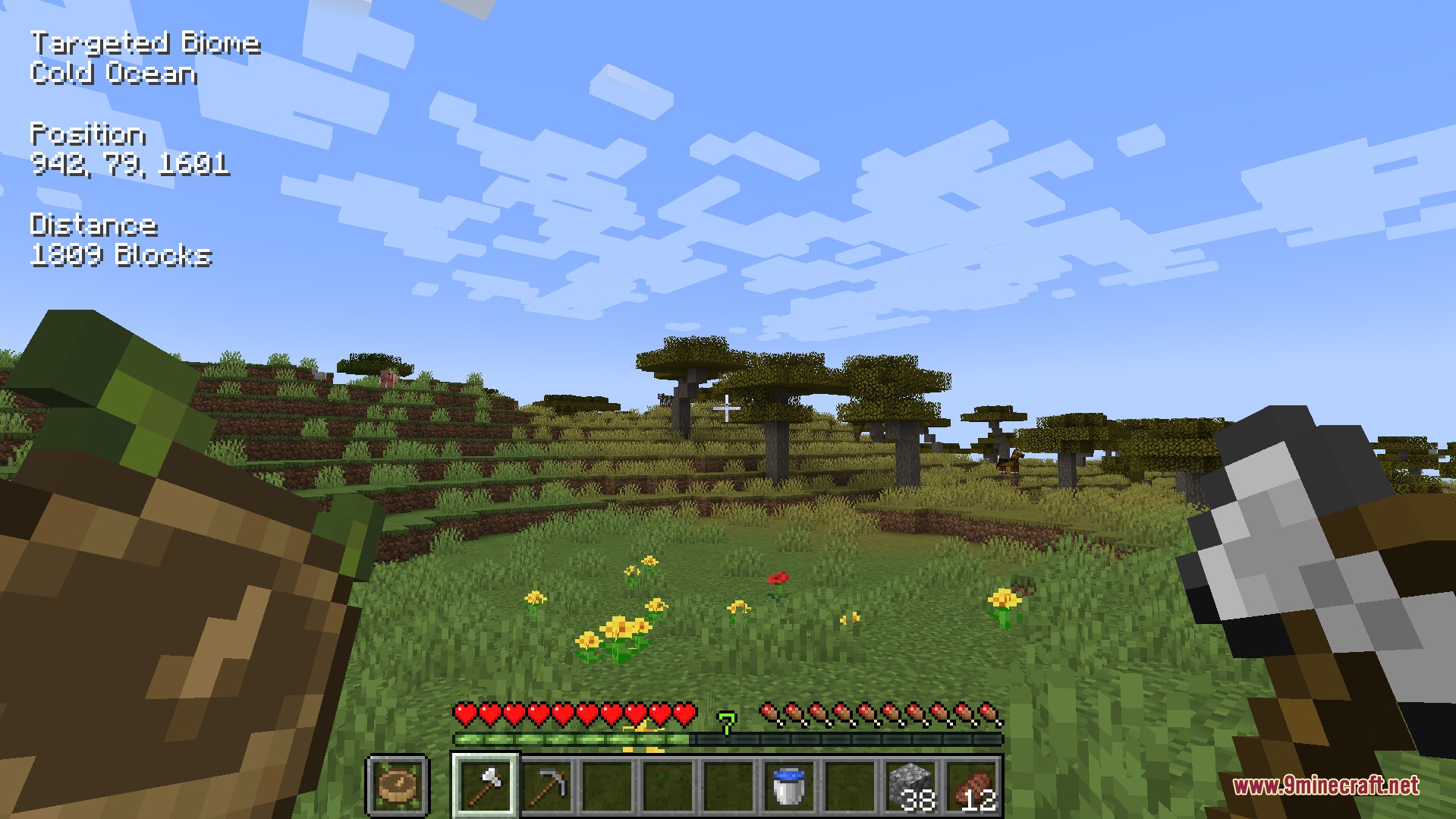 Waypoint Tracker Mod Screenshot 4 Player tracking a cold ocean biome using the on screen distance and position overlay