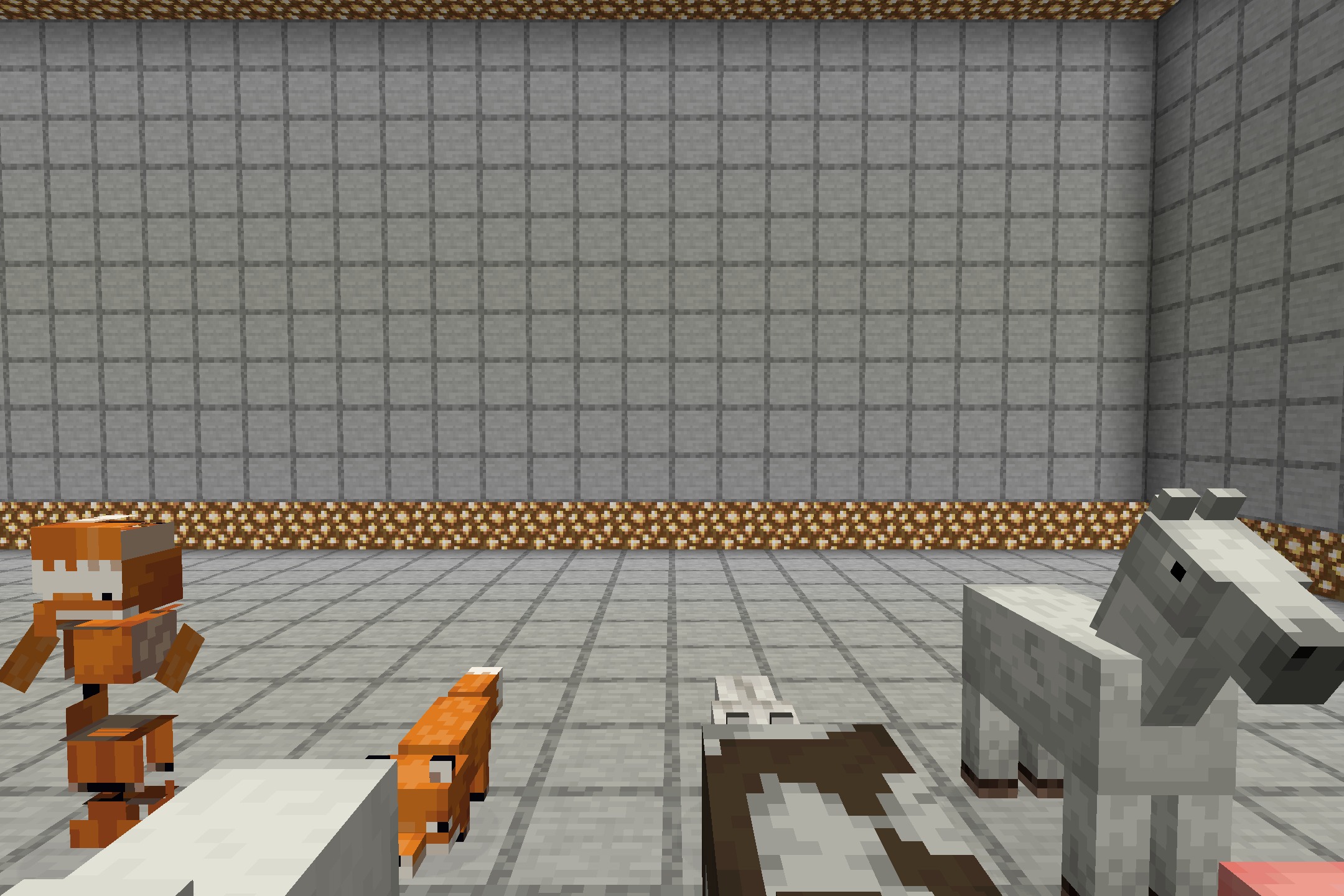 We Don't Bite by Twinberrycheesecake Resource Pack Screenshot 4 Close up view of a fox villager and horse in Minecraft