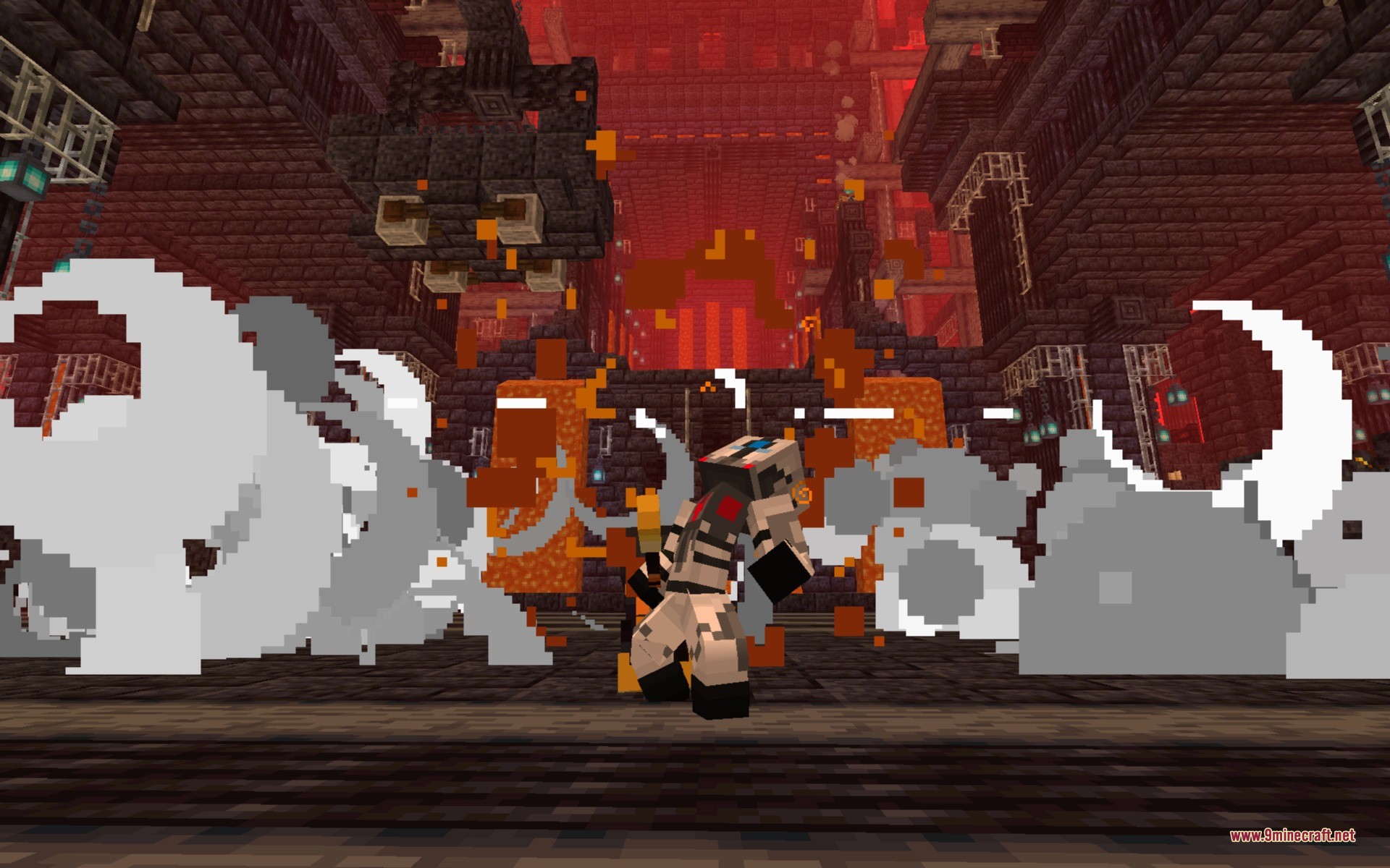 Minecraft player performs a powerful ground slam attack with the Infernal Forge