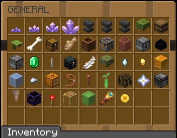 Minecraft inventory displaying general blocks and items compatible with the wearable pack