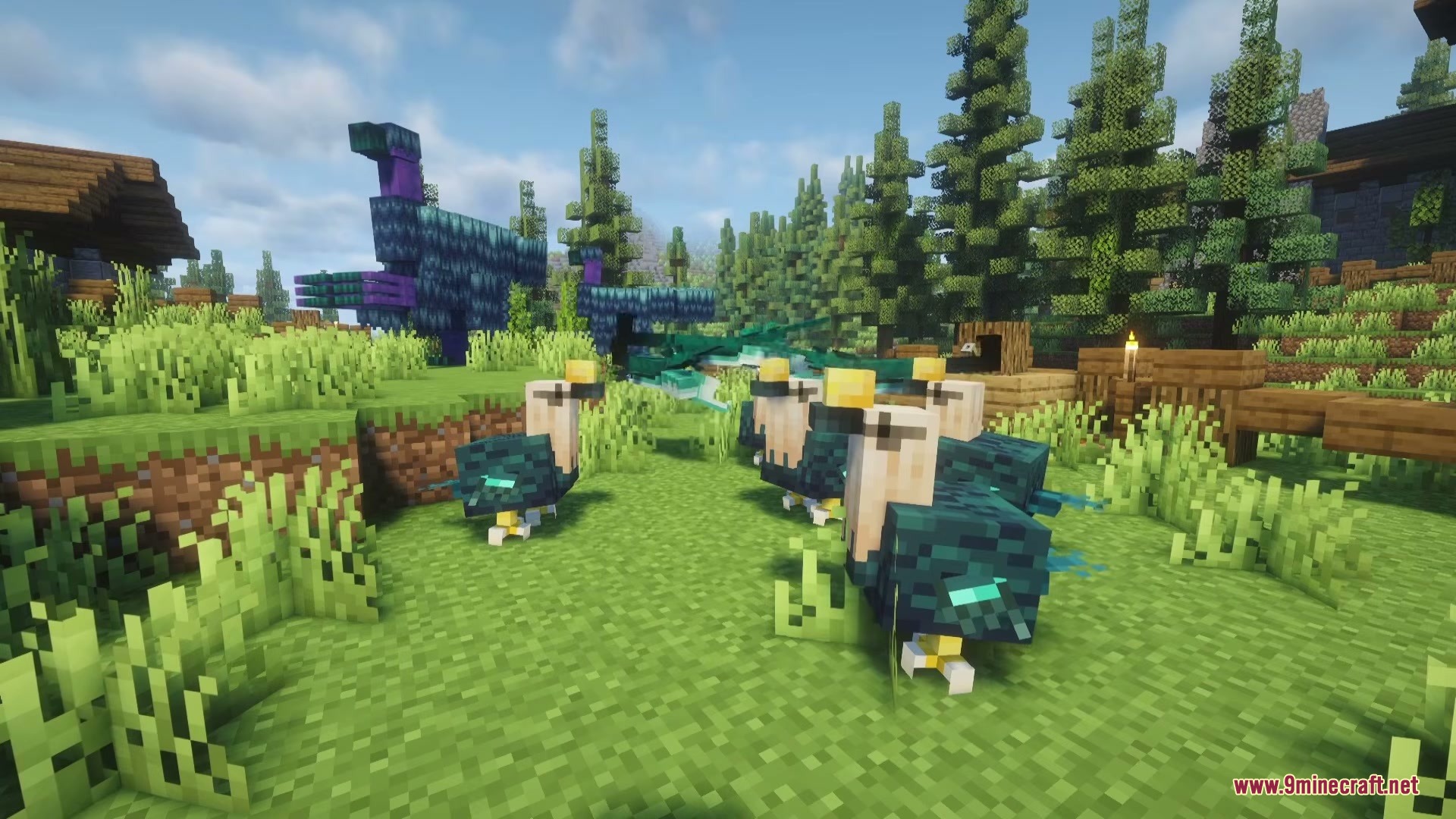 Weird and Wonderful Unusual Prehistory 2 Addon Mod Screenshot 10 A group of Turtle jawed Moa nalo birds standing in the grass