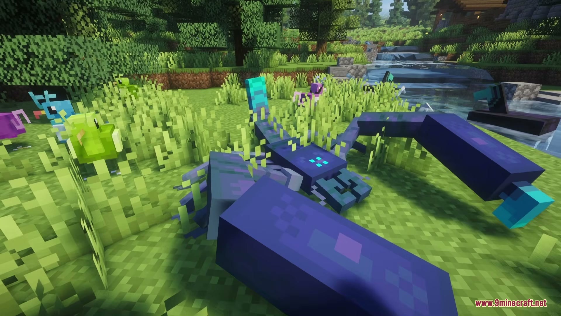 Weird and Wonderful Unusual Prehistory 2 Addon Mod Screenshot 9 A blue Guizhouichthyosaurus resting on the grass near a small forest stream