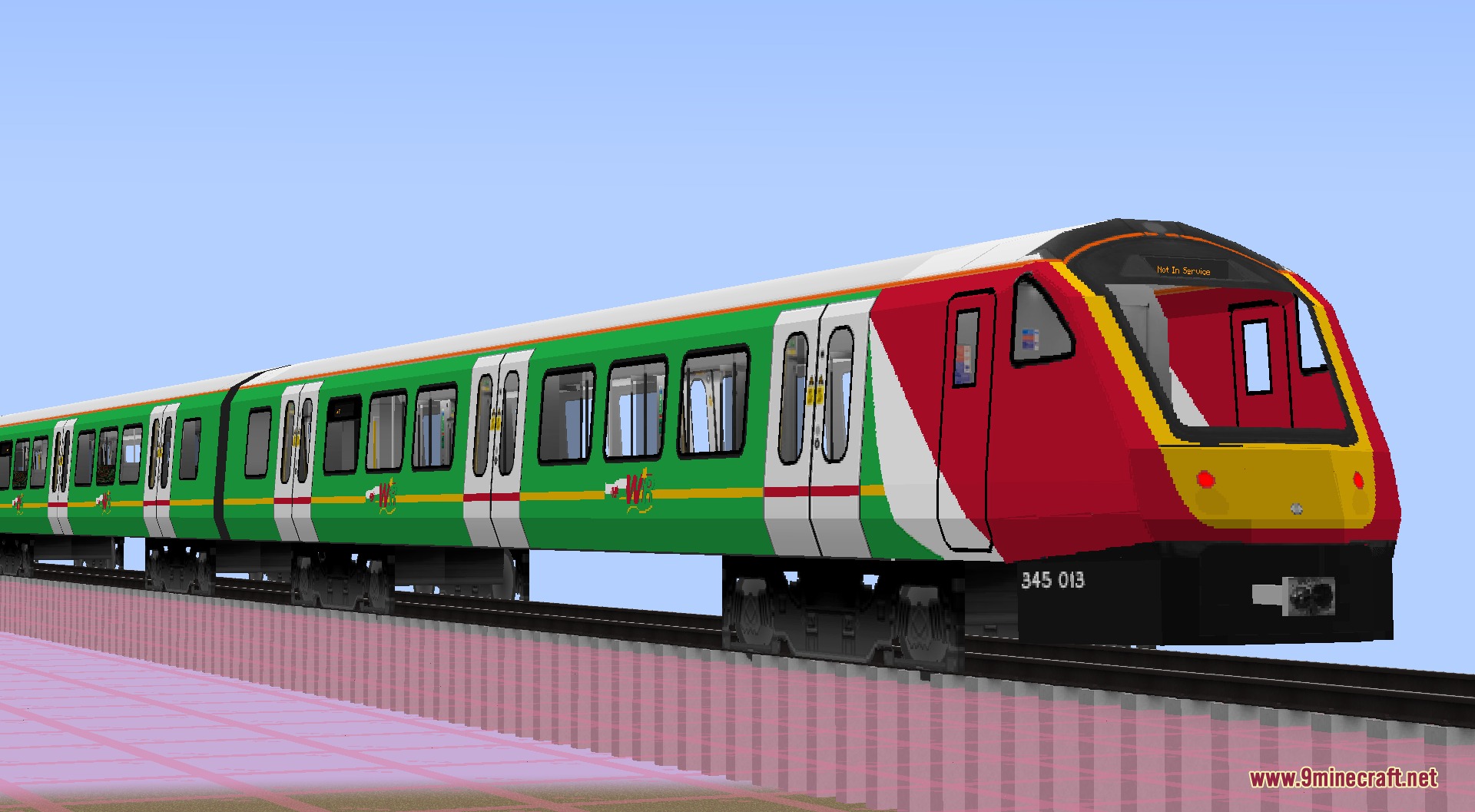 Welshie Rail Resource Pack Screenshot 6 A green and red passenger train moving along a single railway track