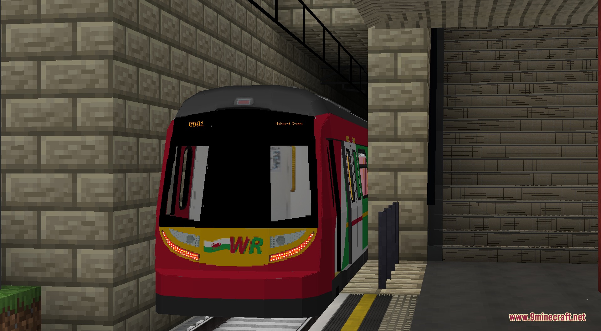 Welshie Rail Resource Pack Screenshot 8 A red and black train entering a stone tunnel at a station