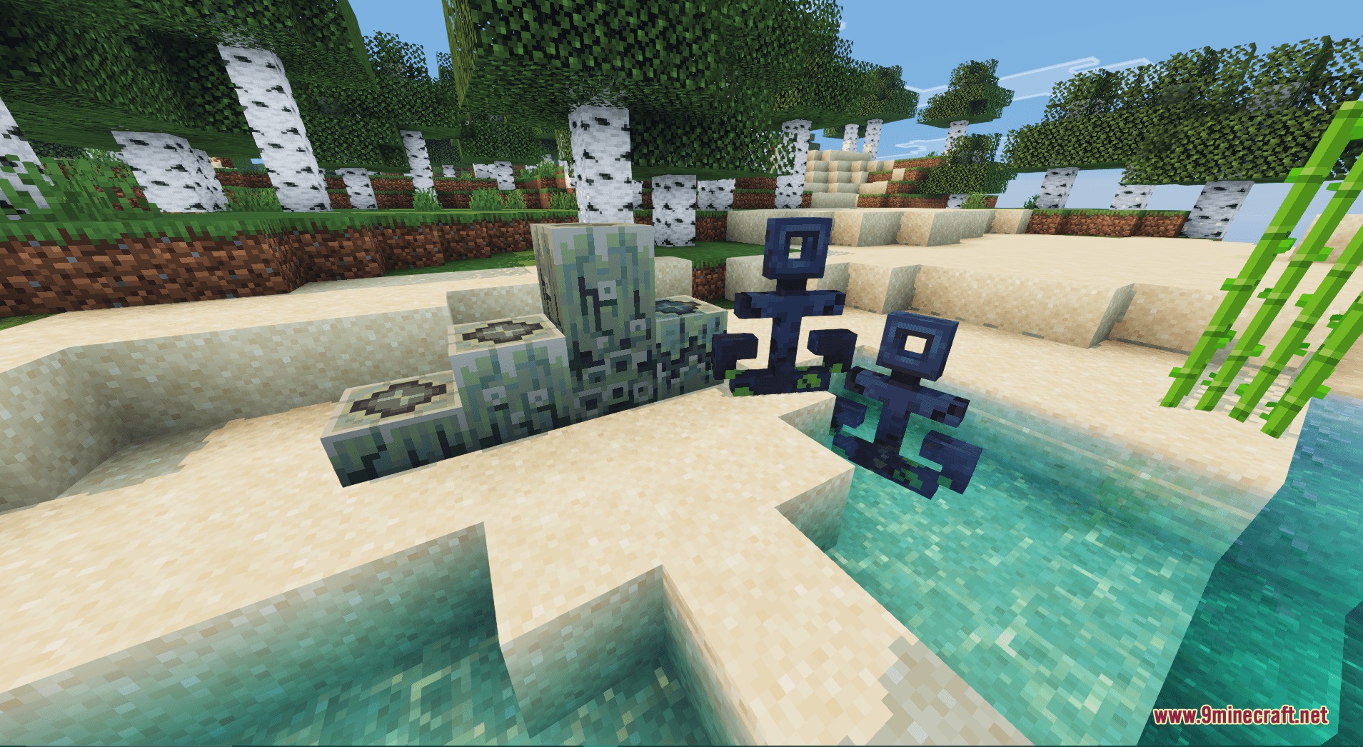 Whaleborne Mod Screenshot 2 New barnacle blocks and anchor items from the Whaleborne Mod on a beach
