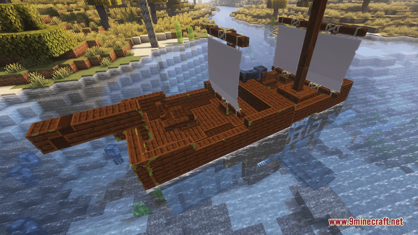 Whaleborne Mod Screenshot 4 A tamed Hullback transformed into a pirate ship with sails and decks