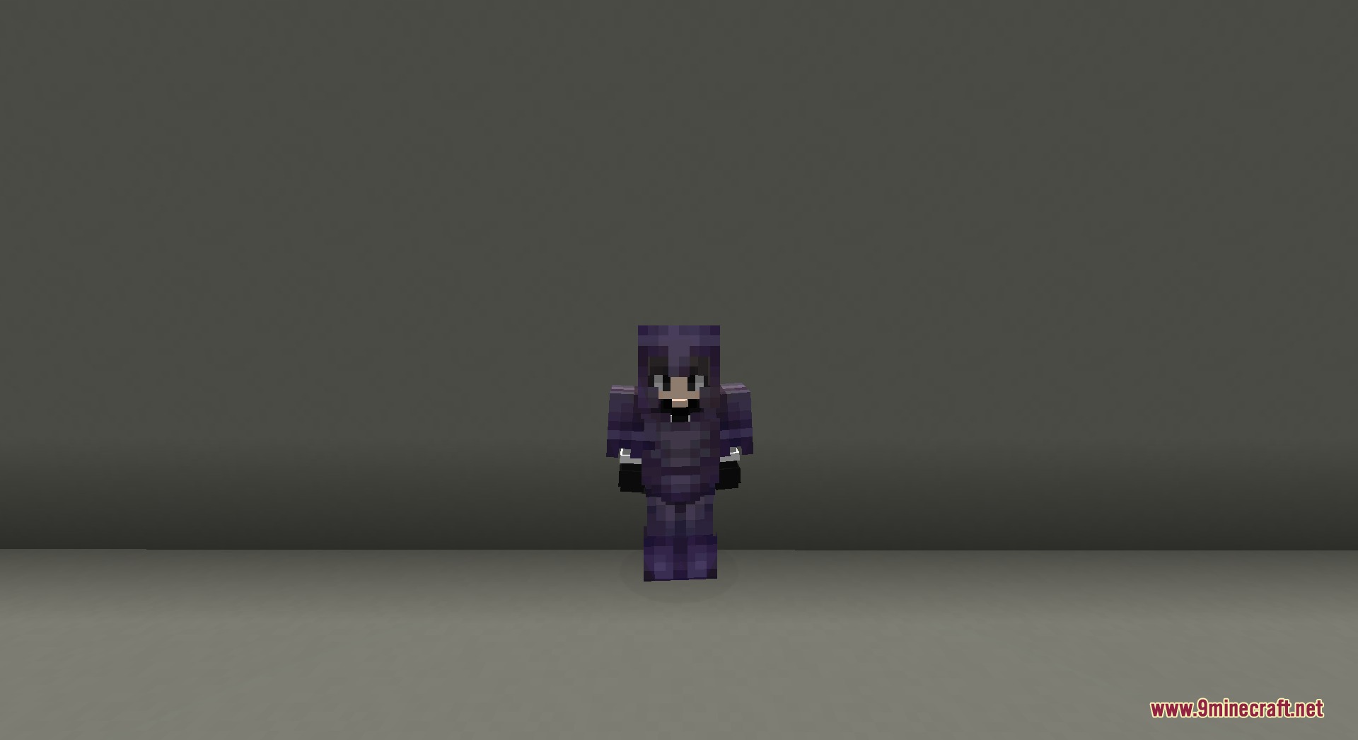 What's Vanilla PVP Pack Resource Pack Screenshot 5 A Minecraft character wearing dark purple armor in a plain gray room