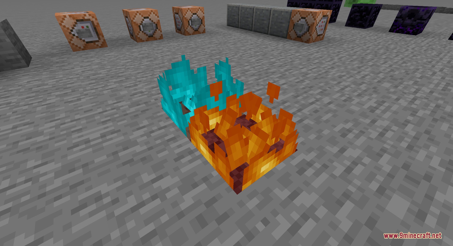 What's Vanilla PVP Pack Resource Pack Screenshot 7 Vanilla PVP Pack showing normal fire and blue soul fire on the ground
