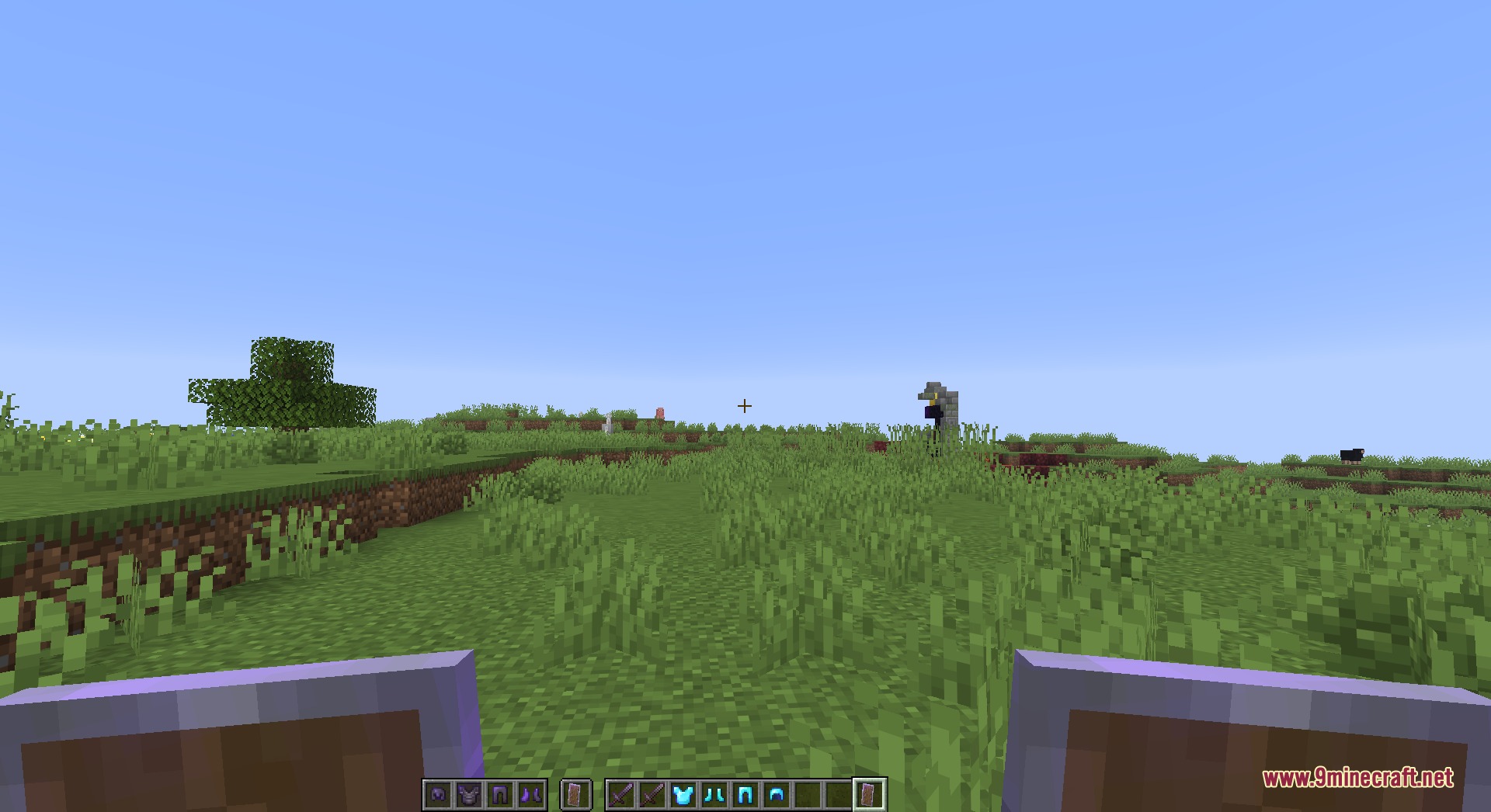 What's Vanilla PVP Pack Resource Pack Screenshot 8 Player holding two small shields in first person view on a field