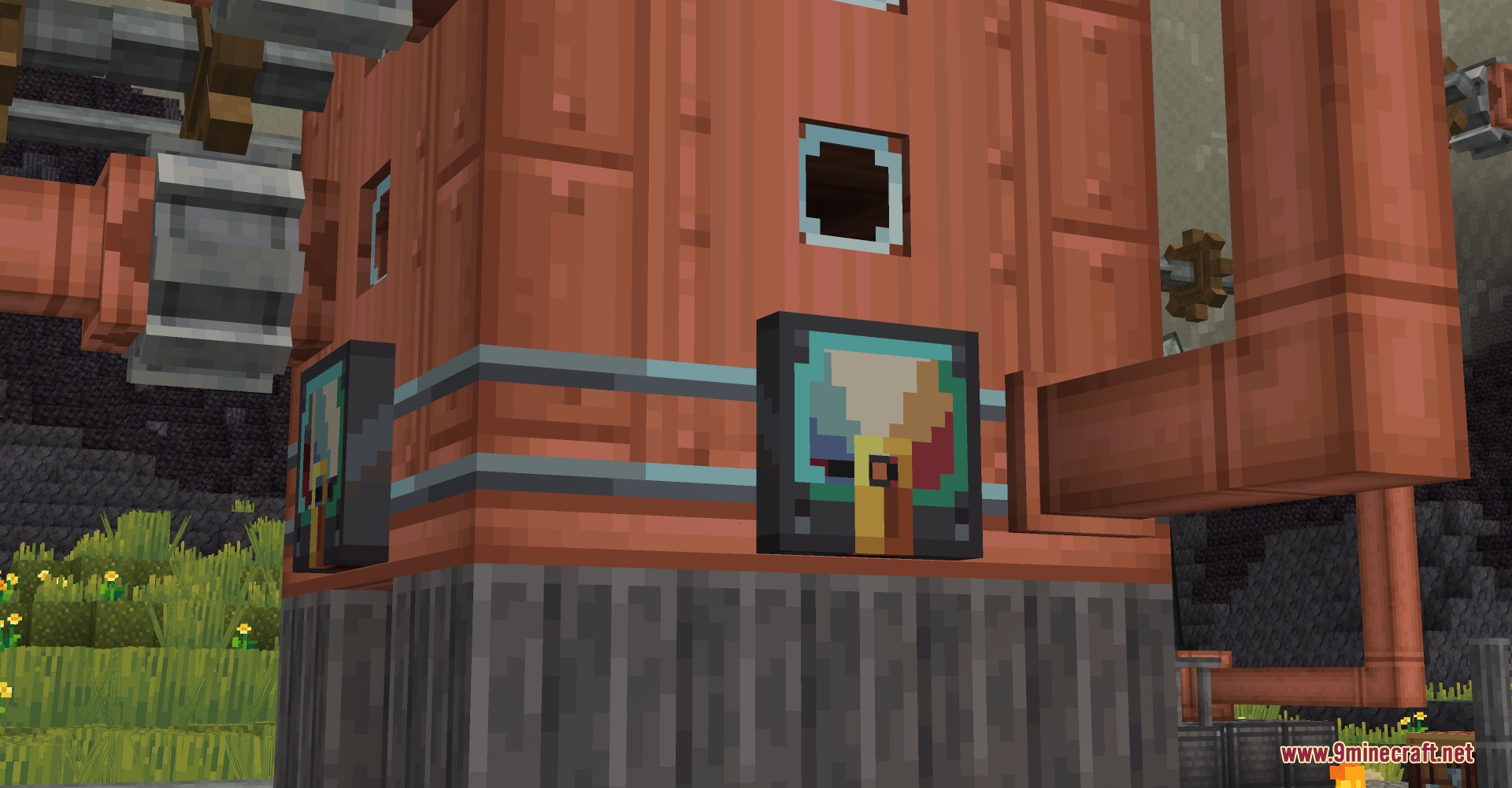 Whimscape X Create Resource Pack Screenshot 2 Industrial copper machinery featuring colorful gauges and metal pipes
