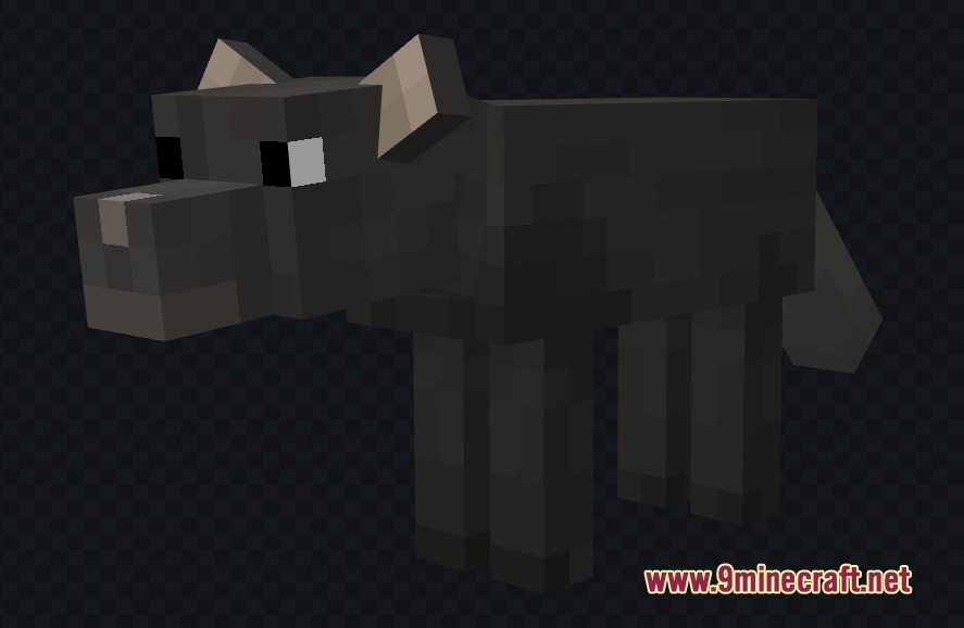 A dark grey wild canine mob standing on a dark grid background