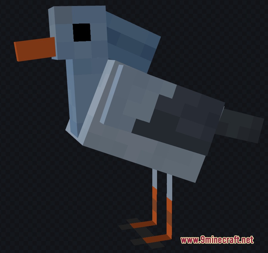A grey blocky bird mob with orange legs and a small beak