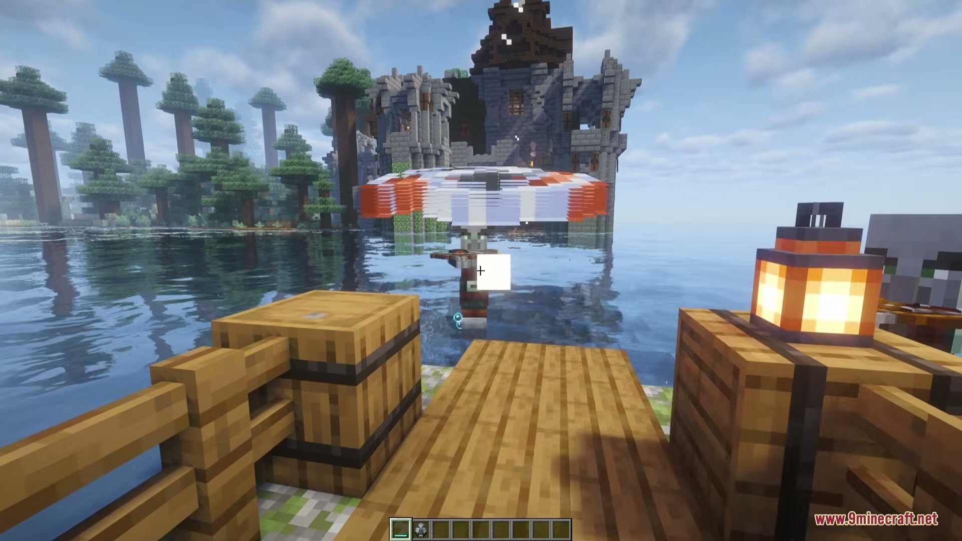 Wind Boomerang Mod Screenshot 6 A throwing weapon flying through the air above the ocean water