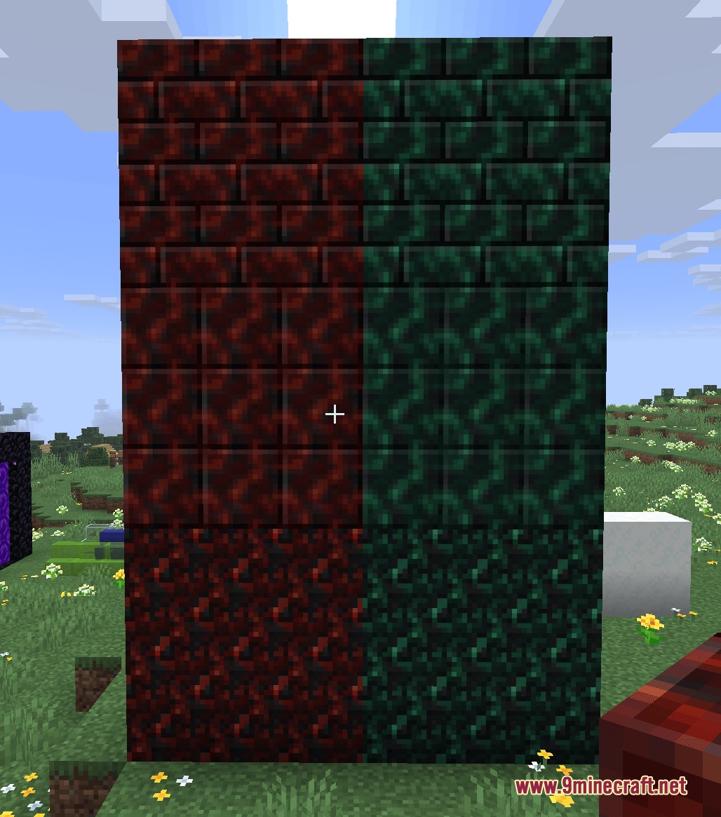 Winnetrie's Expansion Mod Screenshot 4 Blood stone and dread stone blocks from the Nether shown in the overworld