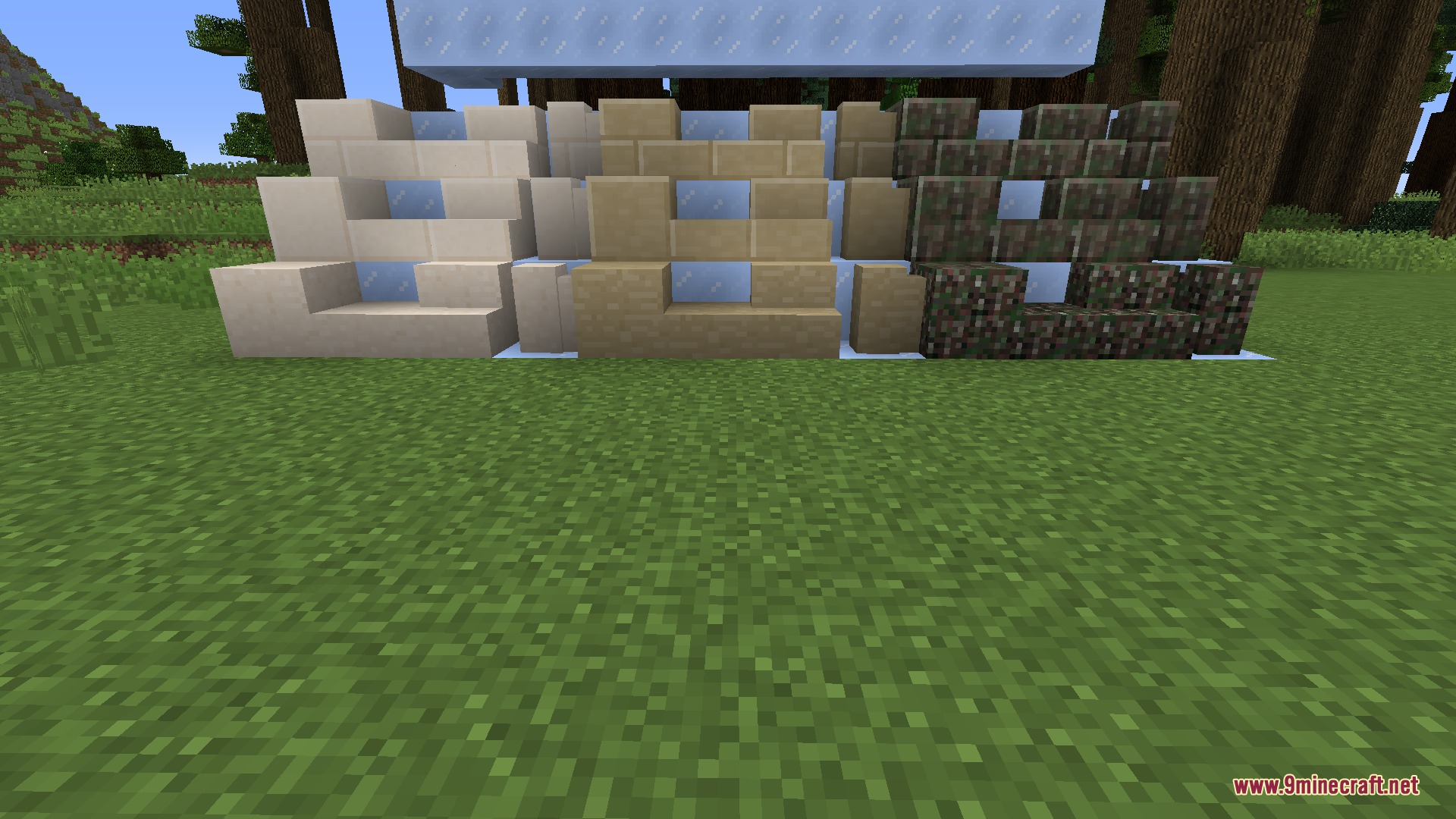 Winnetrie's Expansion Mod Screenshot 6 New stone stairs and walls in different textures placed on a grass field