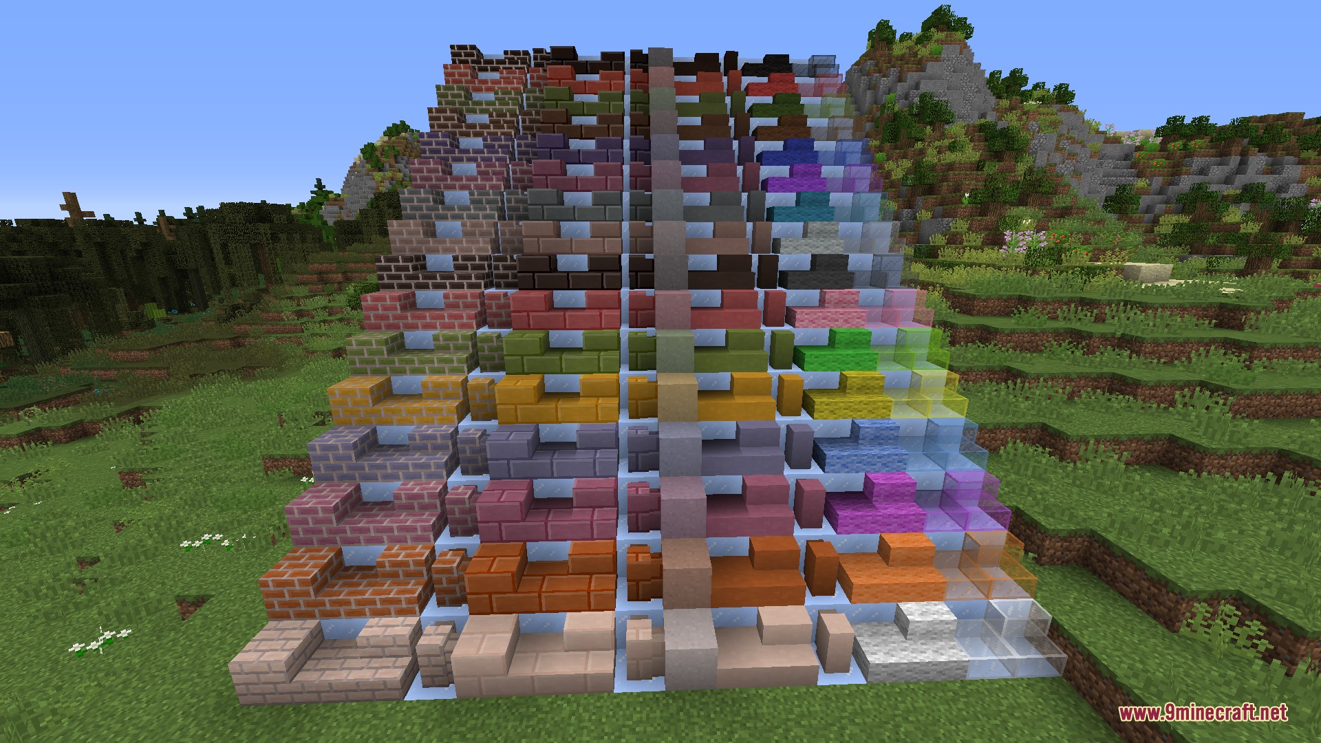 Winnetrie's Expansion Mod Screenshot 7 A display of colorful stairs and slabs made from various building materials