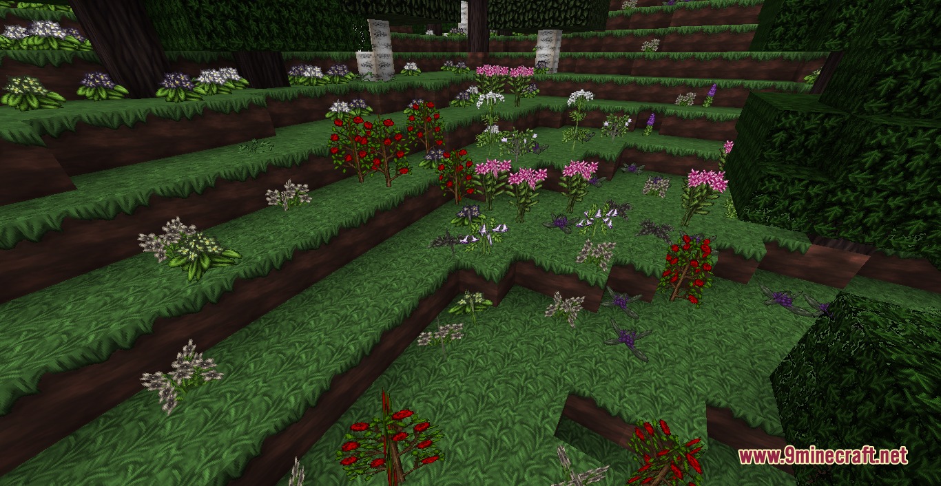 Wolfhound Classic Medieval Resource Pack Screenshot 2 Many different types of colorful flowers grow on a grassy hillside landscape