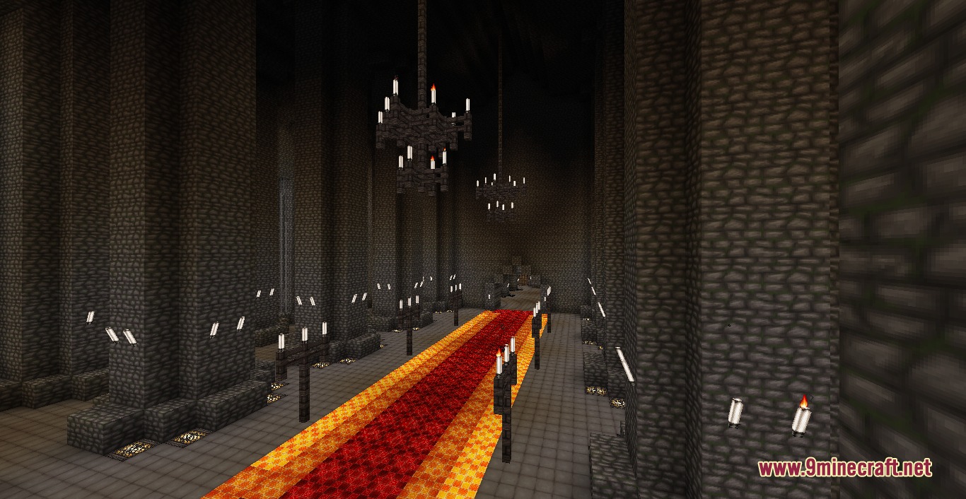 Wolfhound Classic Medieval Resource Pack Screenshot 4 Grand castle hall with high stone pillars and hanging chandeliers