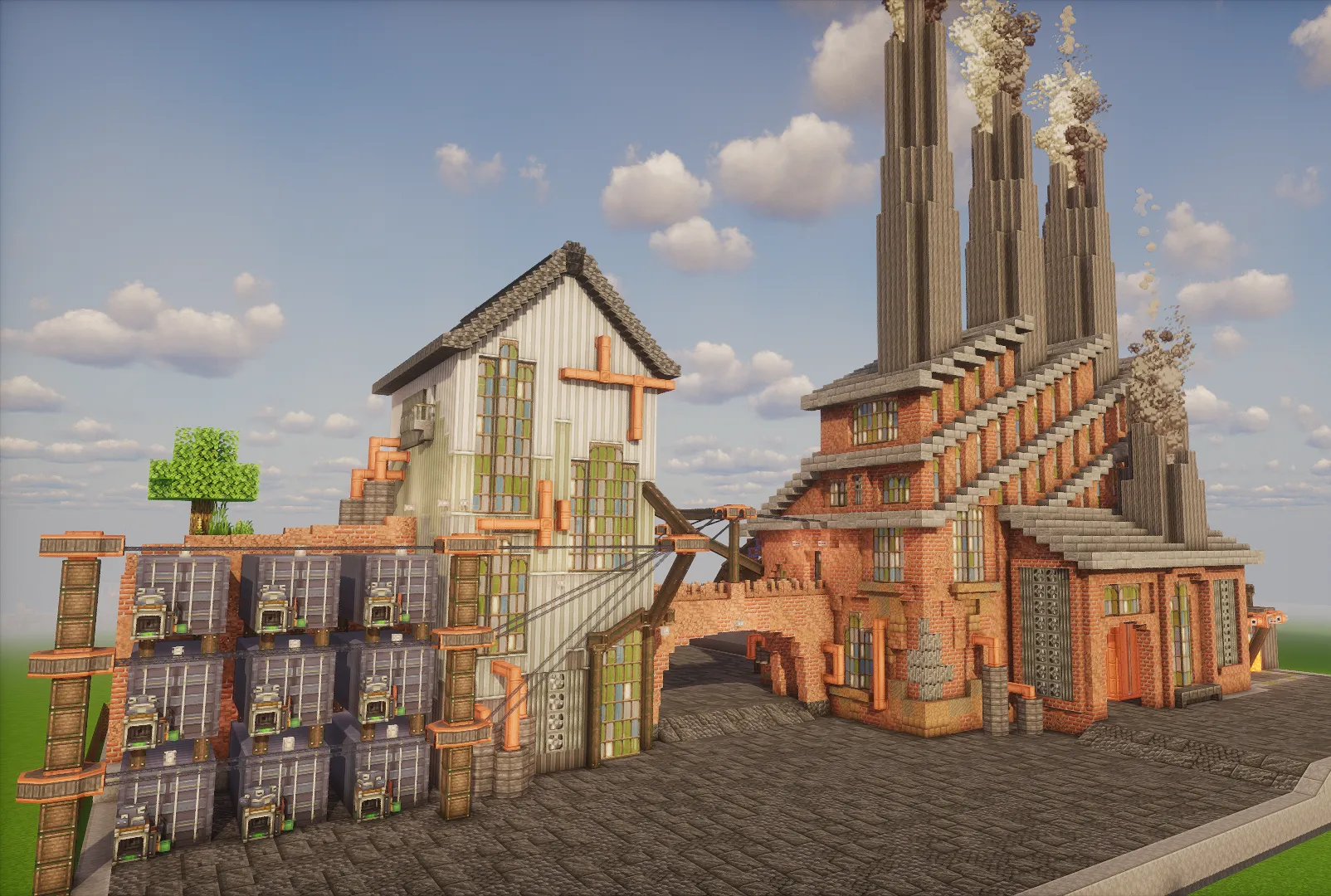 Workshop Factory Building Schematic Screenshots 1 Industrial workshop building with orange pipes and multiple storage tanks on the side