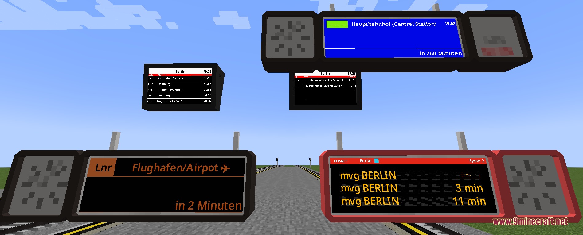 World PIDS Pack MTR 4 JCM Resource Pack Screenshot 5 Various digital passenger information displays showing train schedules for Berlin and airport