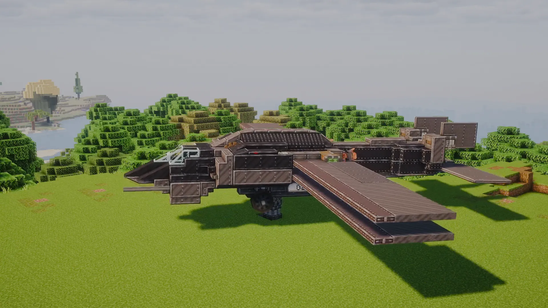 X Wing Inspired Aeronautics Plane Ga 1 Galaga Schematic Screenshots 1 A sleek black and grey aeronautics plane inspired by the X Wing in Minecraft