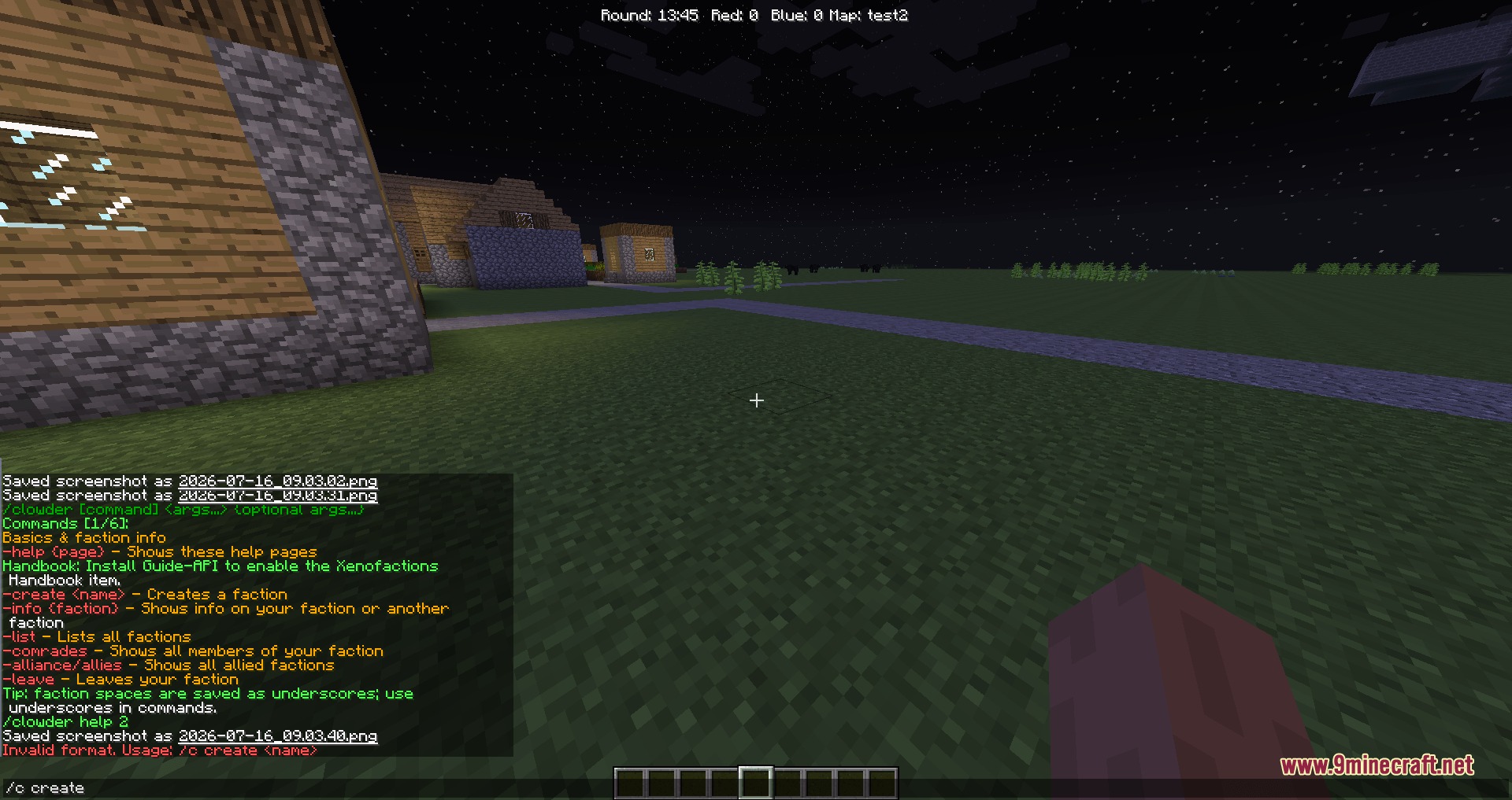 Xeno Factions Mod Screenshot 3 Player using Xeno Factions commands to create a new group at night