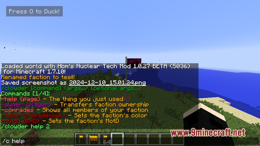 Xeno Factions by RagexPrince683 Mod Screenshot 3 Minecraft player viewing a list of faction commands in the chat window
