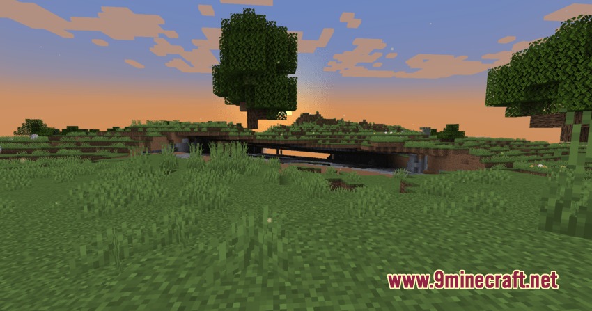 A floating tree and a large horizontal gap through a grassy hill