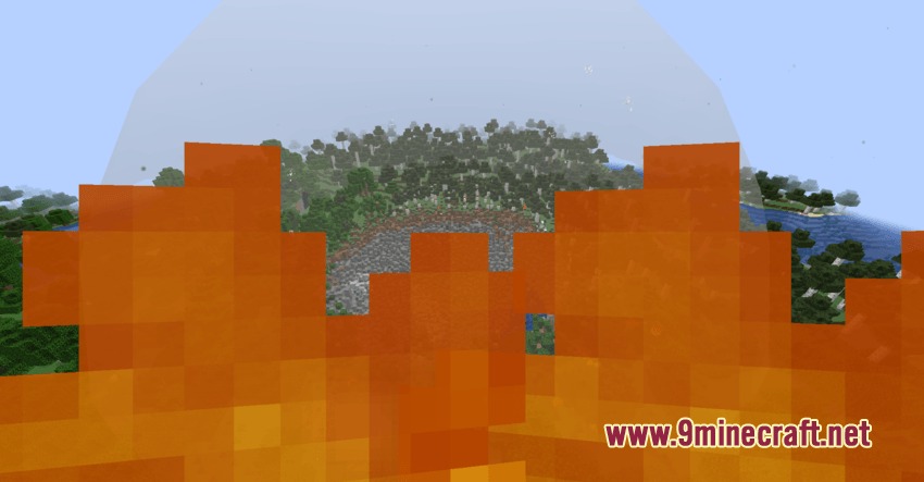 A closer view of a translucent sphere behind a screen of fire