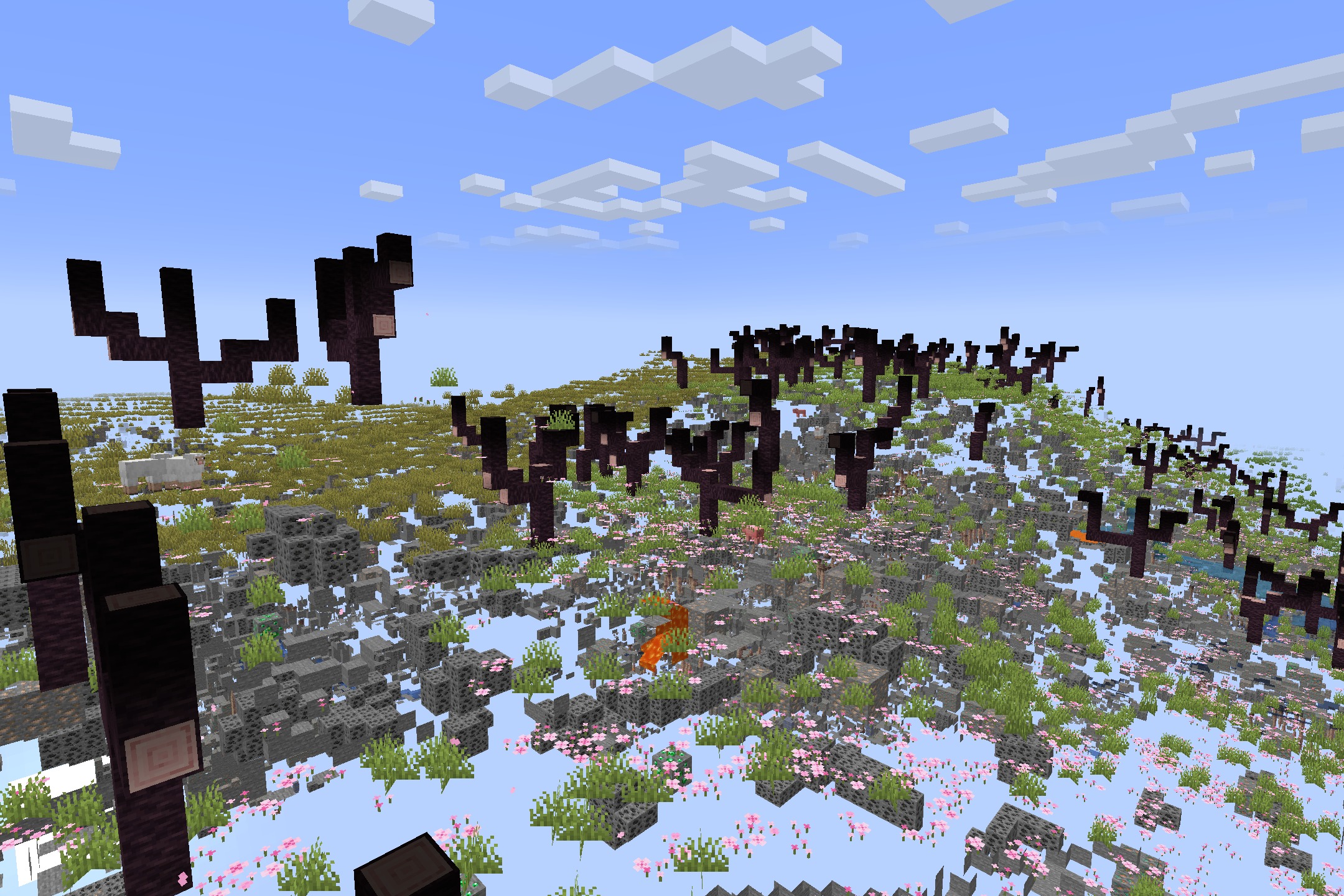 Xray Java Resource Pack Screenshot 1 Transparent ground blocks reveal hidden ores and structures in a cherry blossom biome