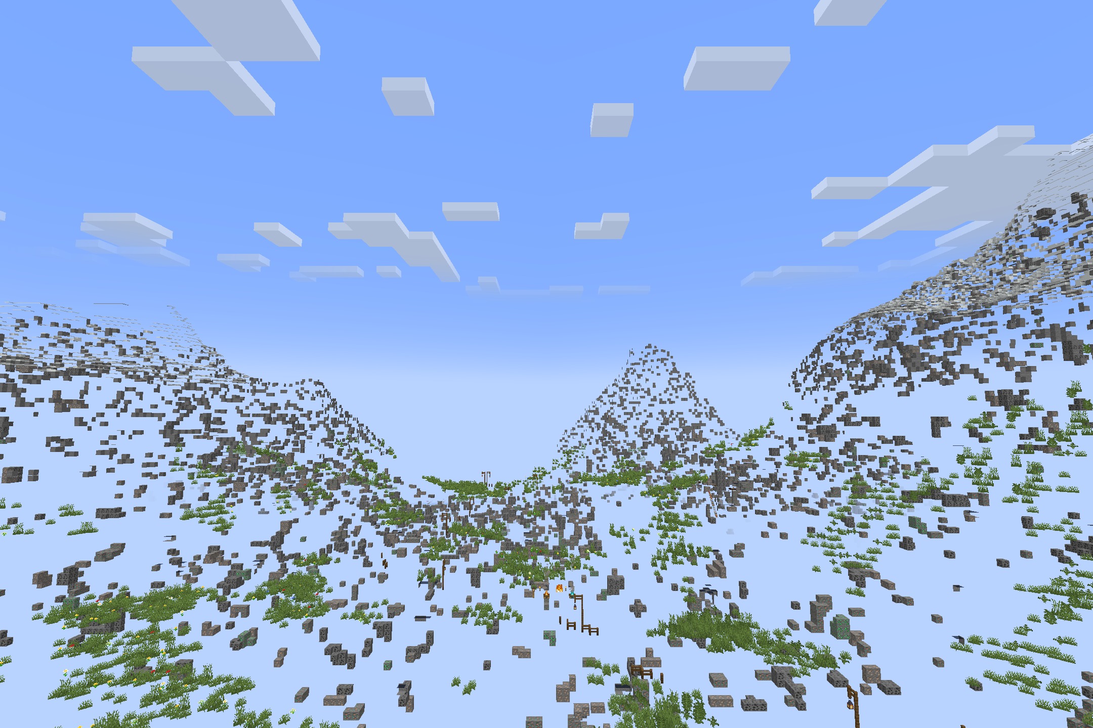 Xray Java Resource Pack Screenshot 10 Hilly grassy biome with transparent ground revealing hidden ores and underground structures
