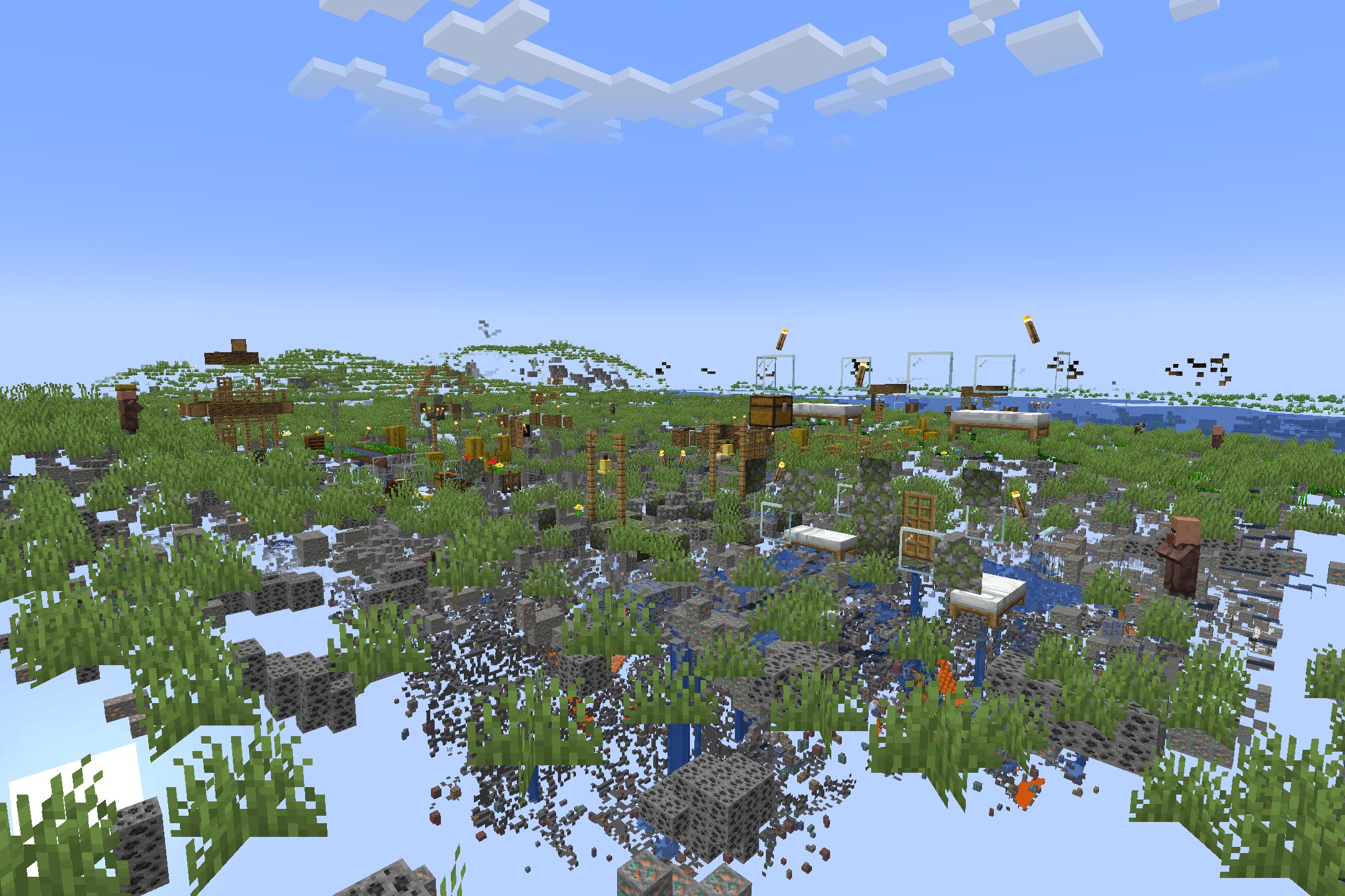 Xray Java Resource Pack Screenshot 3 Transparent terrain reveals hidden ores and village items in a Minecraft world