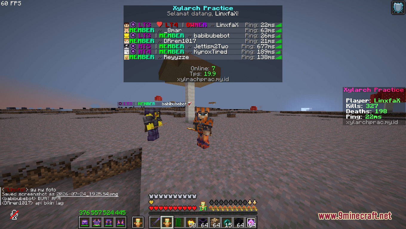 Xylarch Tier Tagger Mod Screenshot 1 Xylarch Tier Tagger Mod displays player ranks on a multiplayer server screen