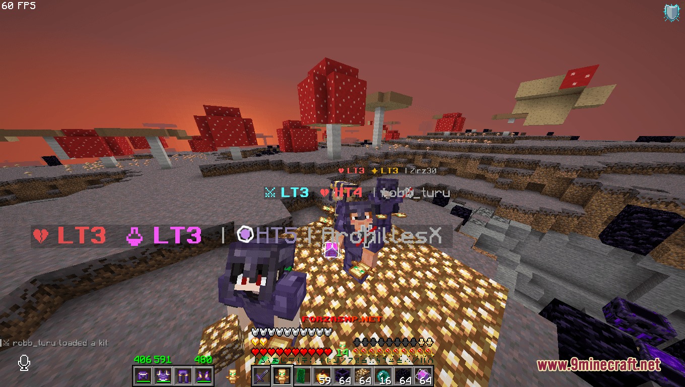 Xylarch Tier Tagger Mod Screenshot 4 Multiple players with tier badges stand together in a mushroom field biome