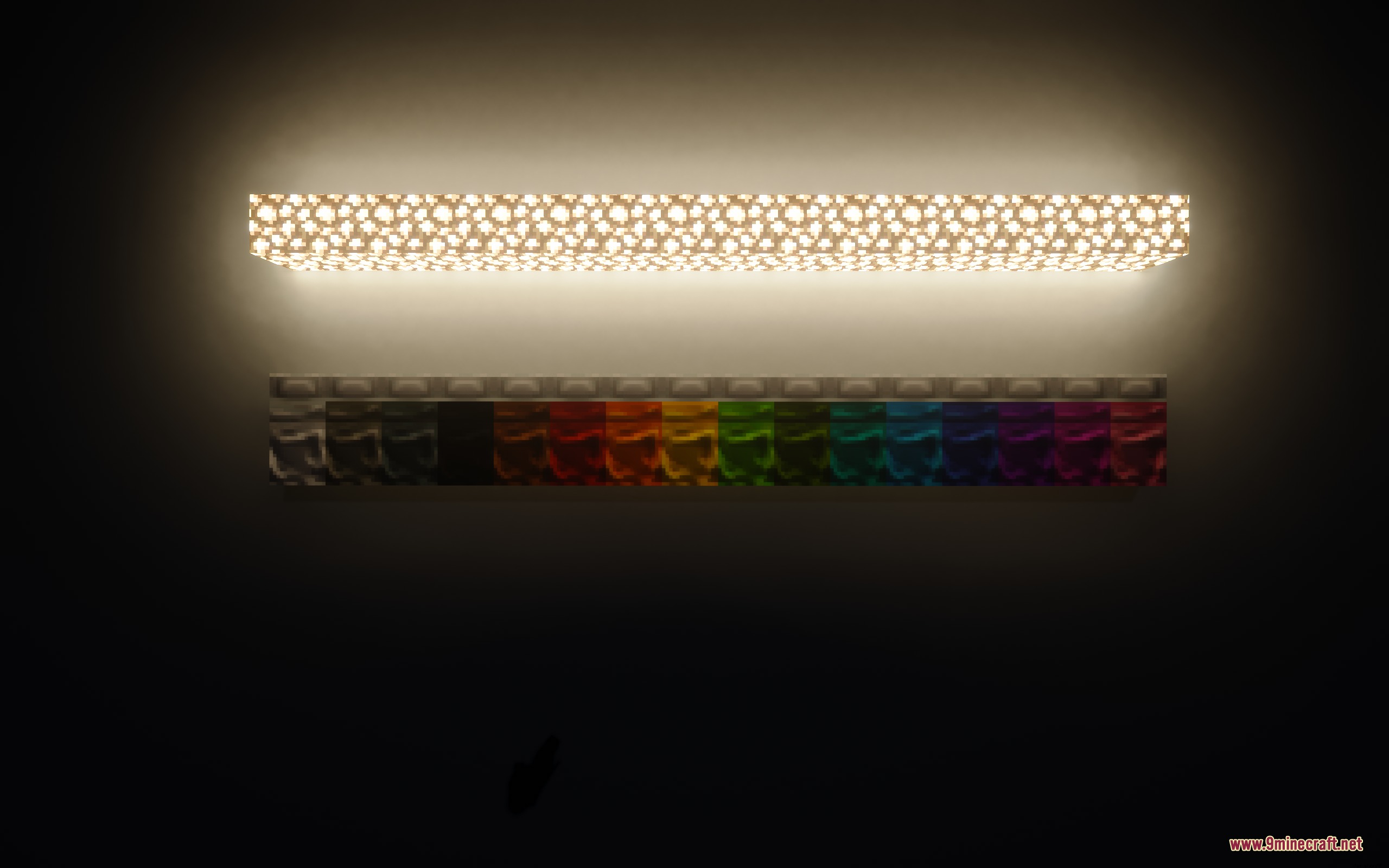 Yitality Resource Pack Screenshot 7 Glowing glowstone blocks and vibrant colored glass blocks in a dark room