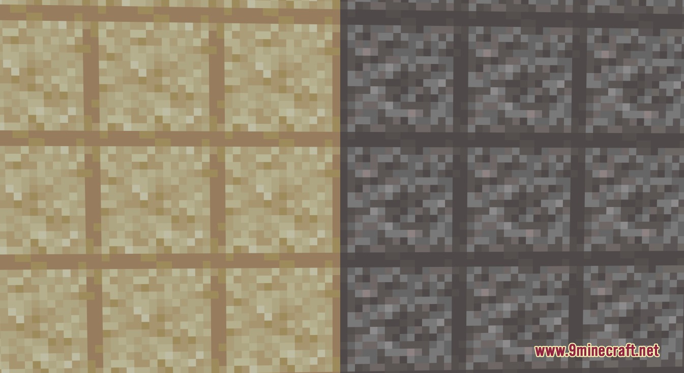Z Pansito A's PvP Pack Resource Pack Screenshot 1 Suspicious sand and gravel blocks with distinct grid borders for easy identification