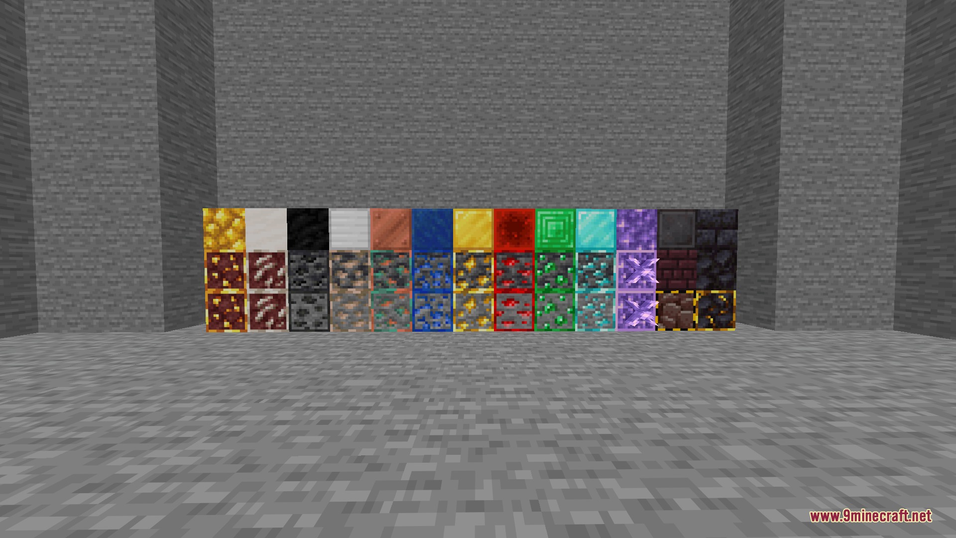 Z Pansito A's PvP Pack Resource Pack Screenshot 2 A collection of Minecraft ore and resource blocks with bright colorful borders