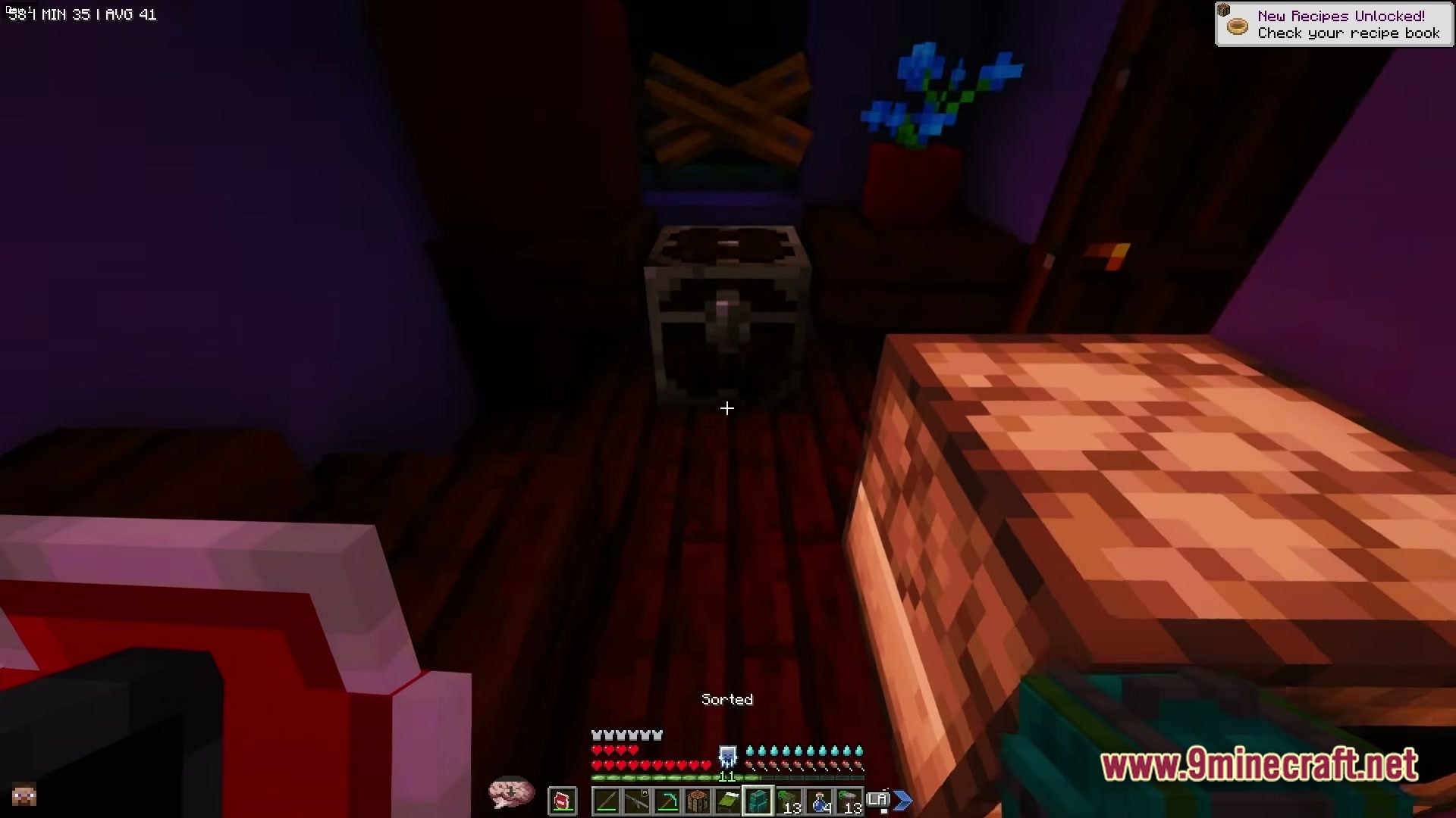 ZOMBIEMANIA A Modern Zombie Apocalypse Modpack Screenshot 6 A first-person view of a dimly lit interior featuring a loot chest and boarded-up window