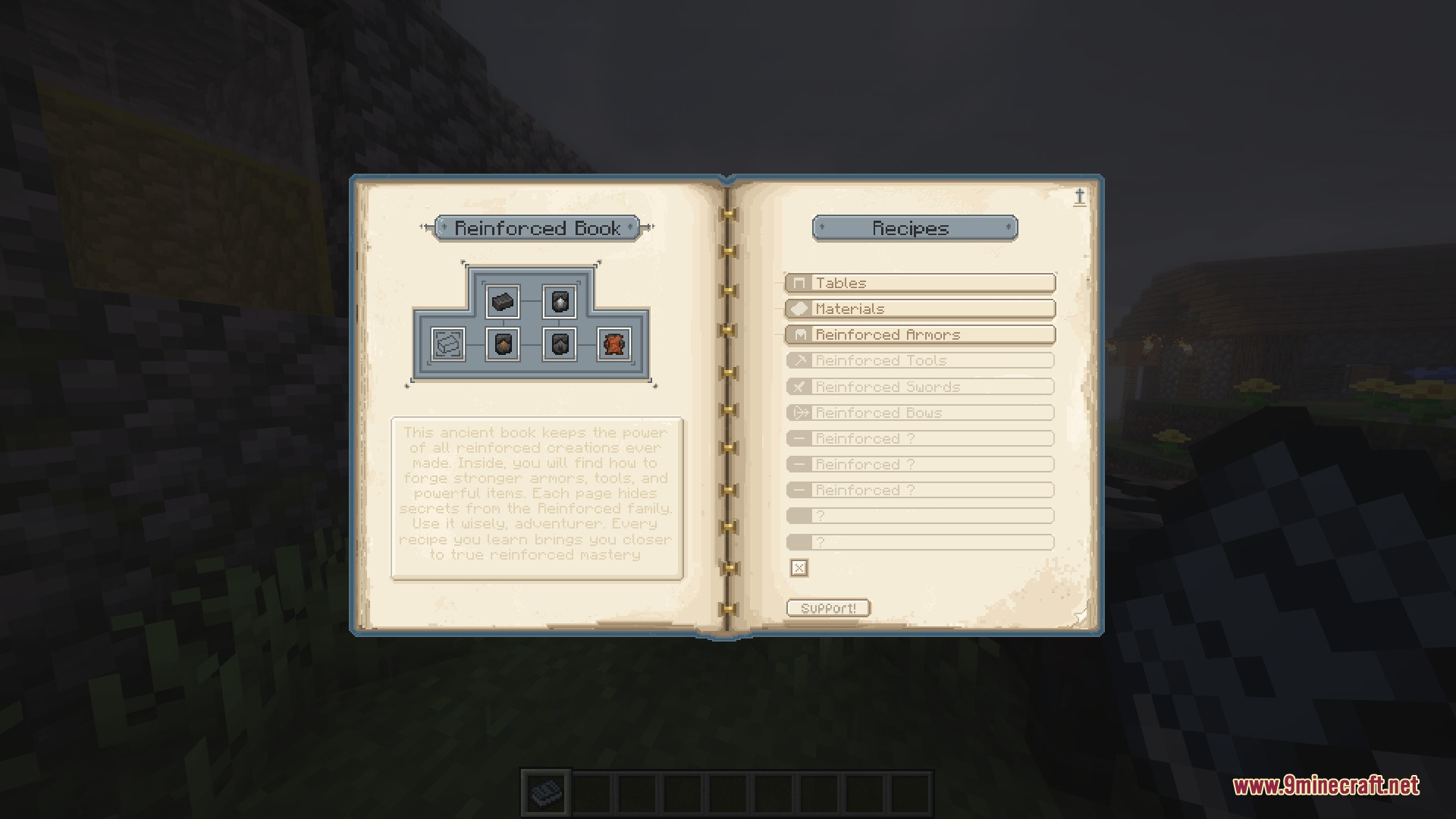 Zander Core Mod Screenshot 5 A custom recipe book interface showing crafting slots and various item categories