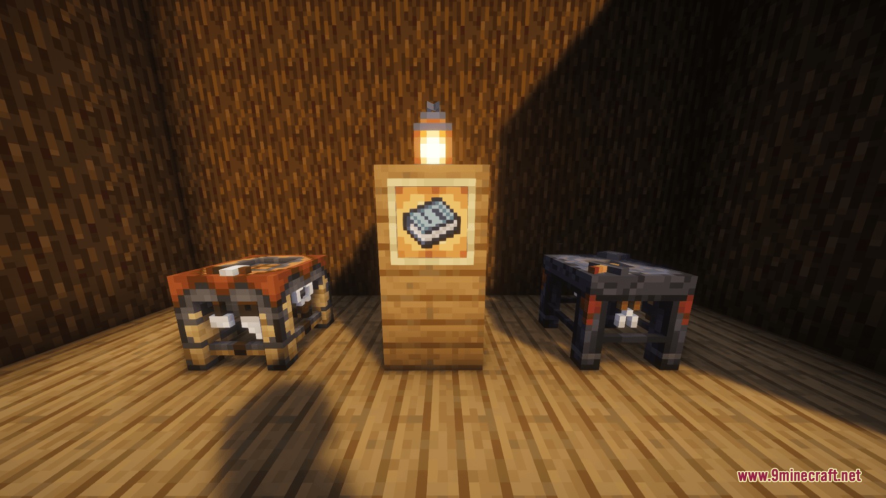 Zander Core Mod Screenshot 6 New workstations including the compression table and reinforced crafting table in a room