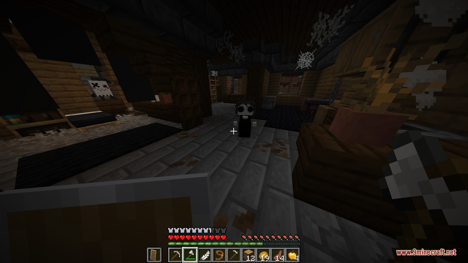 Zedonho Mod Screenshot 6 Creepy ghost figure standing inside a dark room with wooden walls
